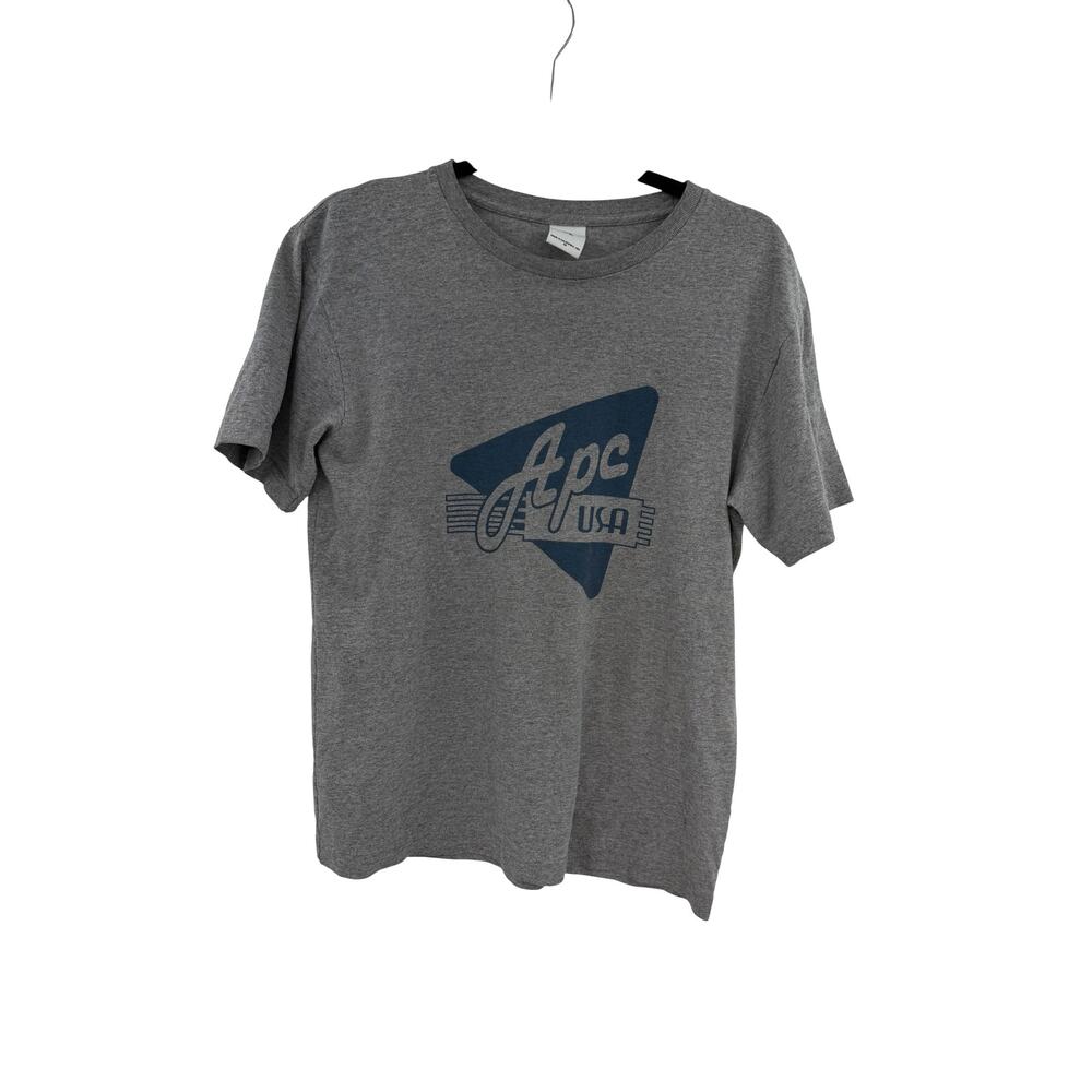 A.P.C. USA Graphic T-Shirt Logo Crew Neck Heather Gray Made in USA XS